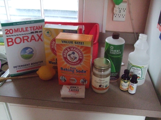 My score of all-natural ingredients for my household cleaning and health products. Baking soda, castile soap, washing soda, vinegars, coconut oil, and of course lemon juice.